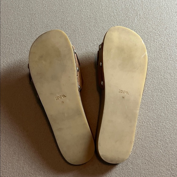 Zara Wooden Sole Slide Sandals Buckle Size 38 - Picture 5 of 8
